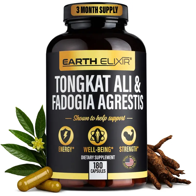 Earth Elixir Tongkat Ali & Fadogia Agrestis Dietary Supplement - Supports Energy, Well-Being, and Strength - 180 Capsules