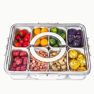 Snack Box Container,Dishwasher Safe,Divided Serving Tray with Lid and Handle--Snackle Box Charcuterie Container for Portable, Stackable Snack Platters-Clear Organizer for Candy,Fruits,Nuts,Snacks-Perfect for Party,Entertaining Kitchen Transparent Utensils