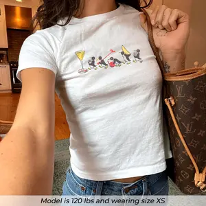 [Sale Up To 50%] Vintage Cocktail Baby Tee, Coquette Baby Tee, Retro Graphic Top, Pinterest Aesthetic, 90s Tshirt, Y2K, Bar Shirt, Cocktail Penguins Tee, Gift for Her
