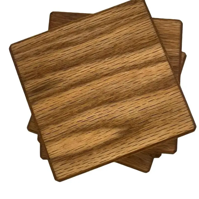 Wooden Drink Coasters SET OF 4 - Rustic Modern Home Decor, 4in Square, Solid Oak Wood, A taste of Wine Country for Dining Table, Living Room Decor, Bar Top, Penalizable