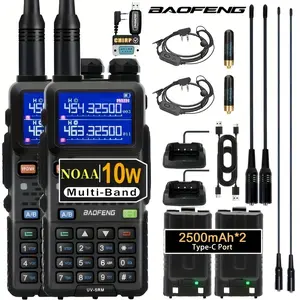 BAOFENG 5RM 10W Multi-Band Radio, Ham Radio Long Rang UV-5RM Handheld Radio for Walkie Talkie Enthusiasts, Portable Two-Way Radio with Air Duct Earpiece, USB-C Charging Cable, 2500mAh Battery（2 Pack）