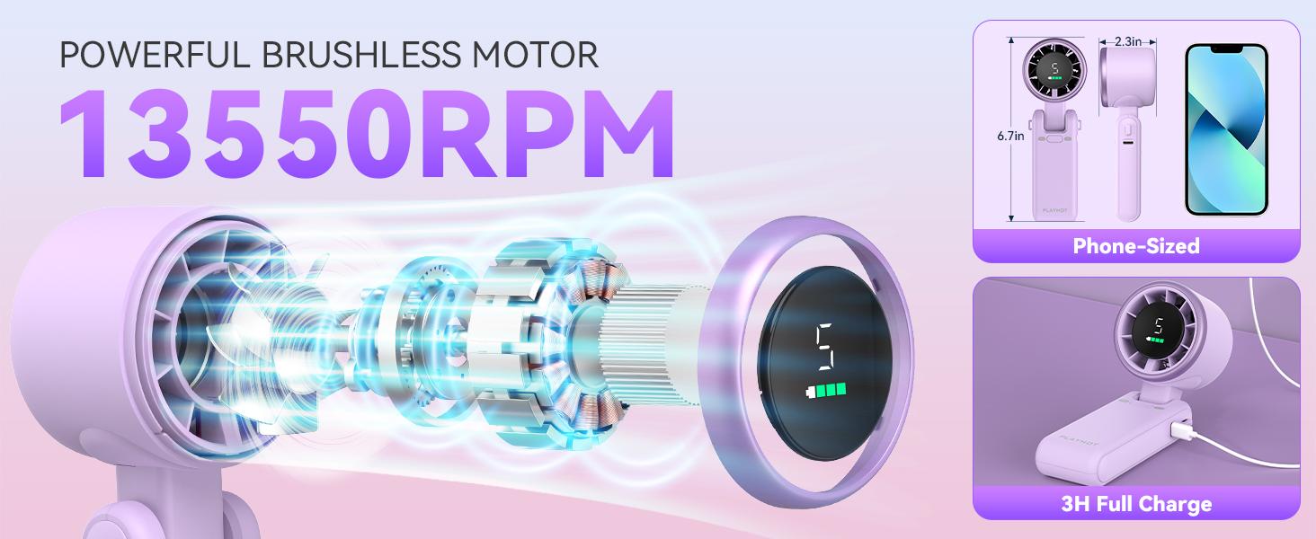 Portable Turbo Fan 13550RPM Three-Phase Brushless Motor 5-Speed Settings 4000mAh Battery 10-Hour Operation 3-in-1 Rechargeable Handheld Fan for On-the-Go Cooling