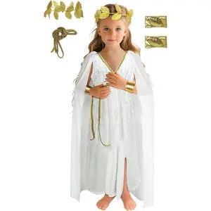 6Pcs Kids Greek Toga Costume Set Halloween Cosplay Roman Goddess Grecian Outfit for Children