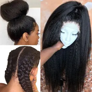 30inch 180%Density Black Kinky Straight Yaki Soft Hair 13 * 4 * 1 Lace Front Wig Suitable For Women's Synthetic Hair, Heat-Resistant Fashionable For Daily Wear