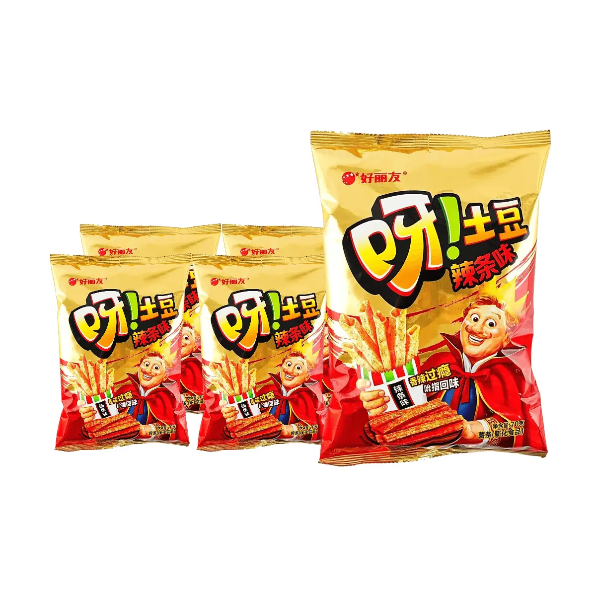ORION Ya Potato Hollow Thick Cut Fries Spicy Flavor Snack Pack 70g x 5 - Crispy Korean Potato Sticks