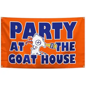 Funny Party At The Goat House Banner Tapestry 3x5 Feet Indoor and Outdoor Tapestry for Home Decoration College Dorm Party Event Wall Decoration