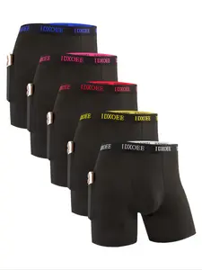 5 pcs Men's long flat cornered underwear, men's sports underwear with contour pockets, suitable for daily fitness, running, loose, Four Seasons casual underwear Boxer Briefs, Stretchy Boxer Pants, Underwear All Seasons