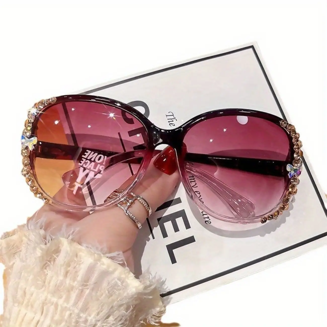 Women's Stylish Semi-Rimless Sunglasses Set of 3 - Purple Gradient Anti-Light Lenses, Crystal-Encrusted Diamond-Inspired Rhinestone Decoration, Special Occasion Fashion Accessories, No Lens Care Required, Gifts for Women, Sunglasses For Women, Womens Sung