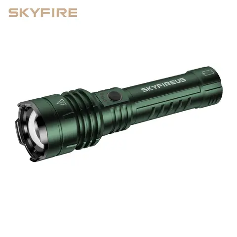 SKYFIRE 1376 Rechargeable LED Flashlight (Black) - 1500lm Super Bright Zoomable Handheld Spotter with Ignition Lens, 5-Mode Solid Aluminum High Performance Light, Waterproof for Emergency Camping (Outdoor Lights for Adults), Super Bright Flashlight, High