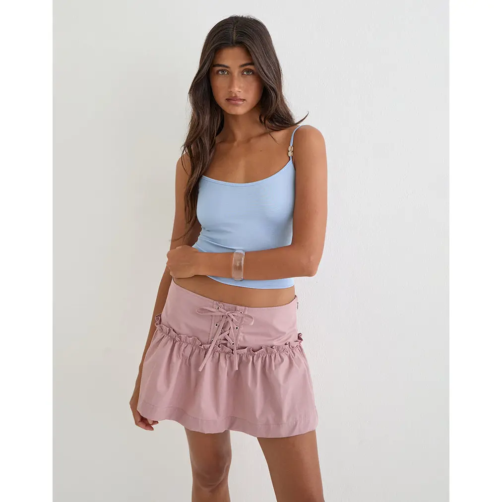 Buffy Mini Skirt with Eyelets in Poplin Dusty Rose