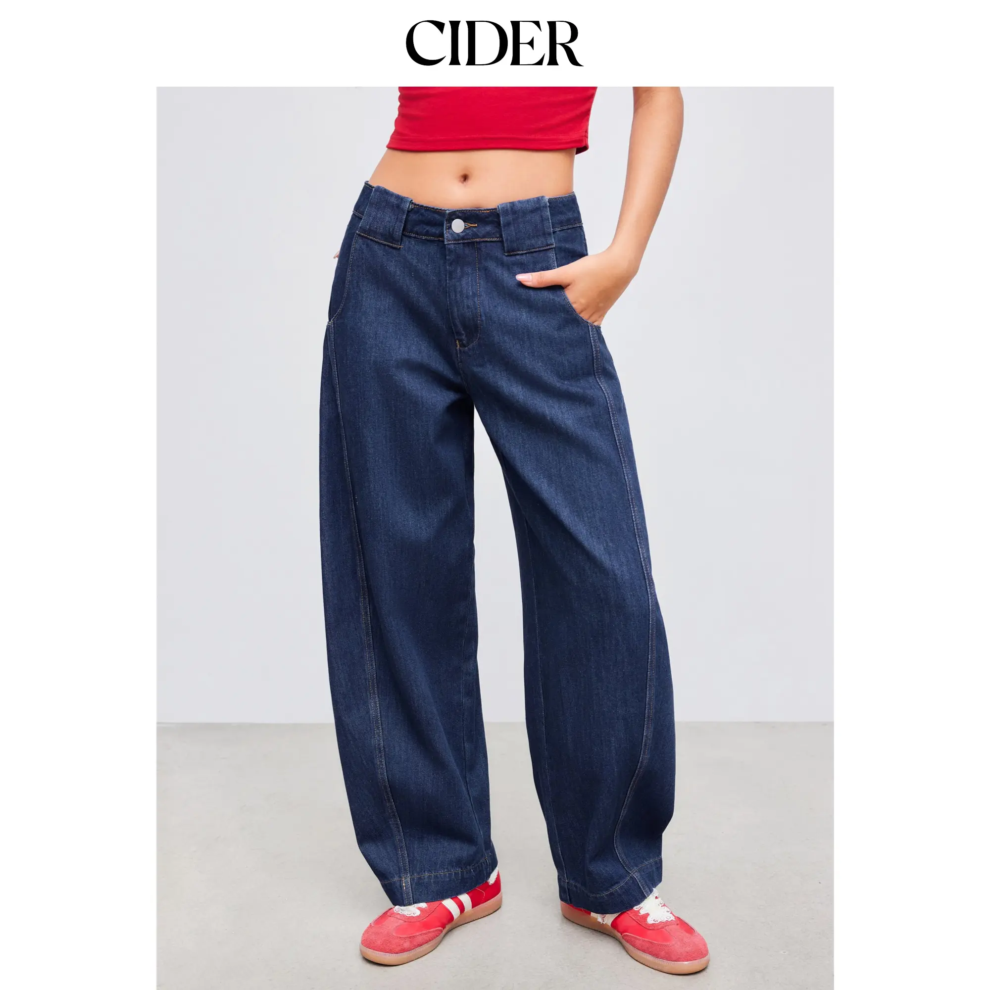 Cider Cider Denim Mid Rise Solid Barrel-leg Jeans