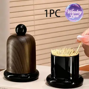 Toothpick Holder Made of Walnut Wood Featuring a Ball-Shaped Top - a Sophisticated Chinese-Style Solid Wood Design, Ideal for Enhancing The Decor of Your Living Room And Kitchen. It'S Travel-Friendly And Suitable for Outdoor Use