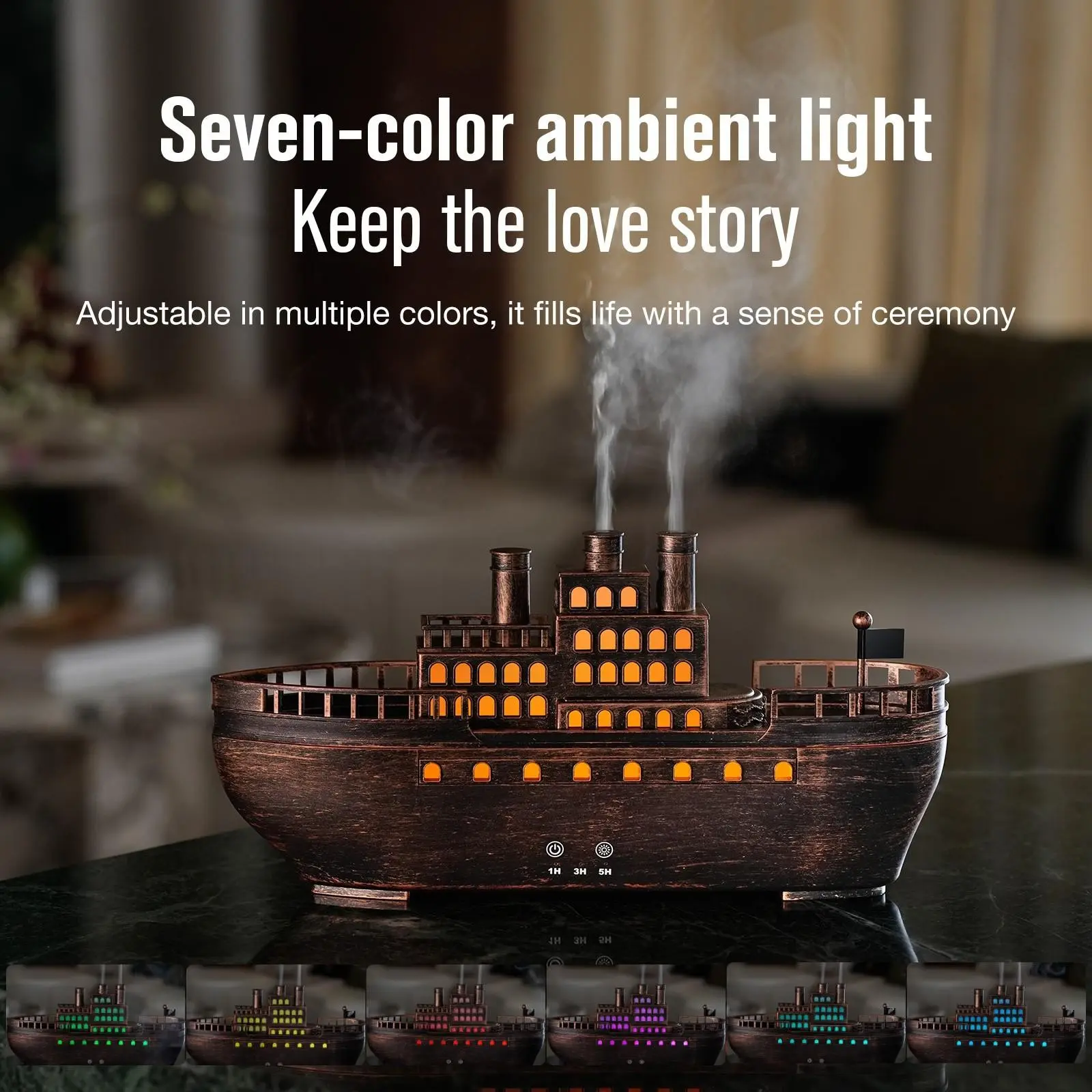 250ML Cruise Humidifier USB Plug-In Essential Oil Diffuser, Aromatherapy Machine, Timer and Auto Shut-Off, 7 Color Changing LED, Home Office Use