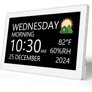 Digital Clock,10.1 Inch Large Display Calendar Clock with 12 Themes, 20 Alarms, 20 Reminders, Auto Dimming, 12/24 Hours for Seniors, Desk (White, 10.1 Inches)