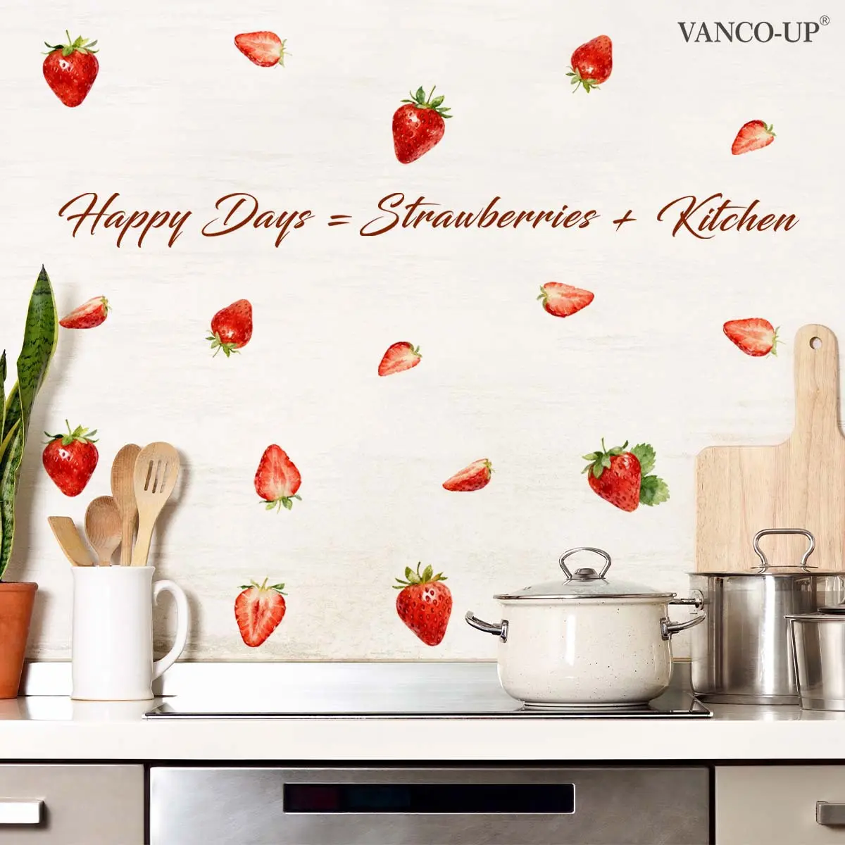 2D flat, a set of two (30*60cm*2pcs) red series strawberry English wall stickers, living room, entrance, kitchen home decoration and beautification stickers, self-adhesive M20831-NC