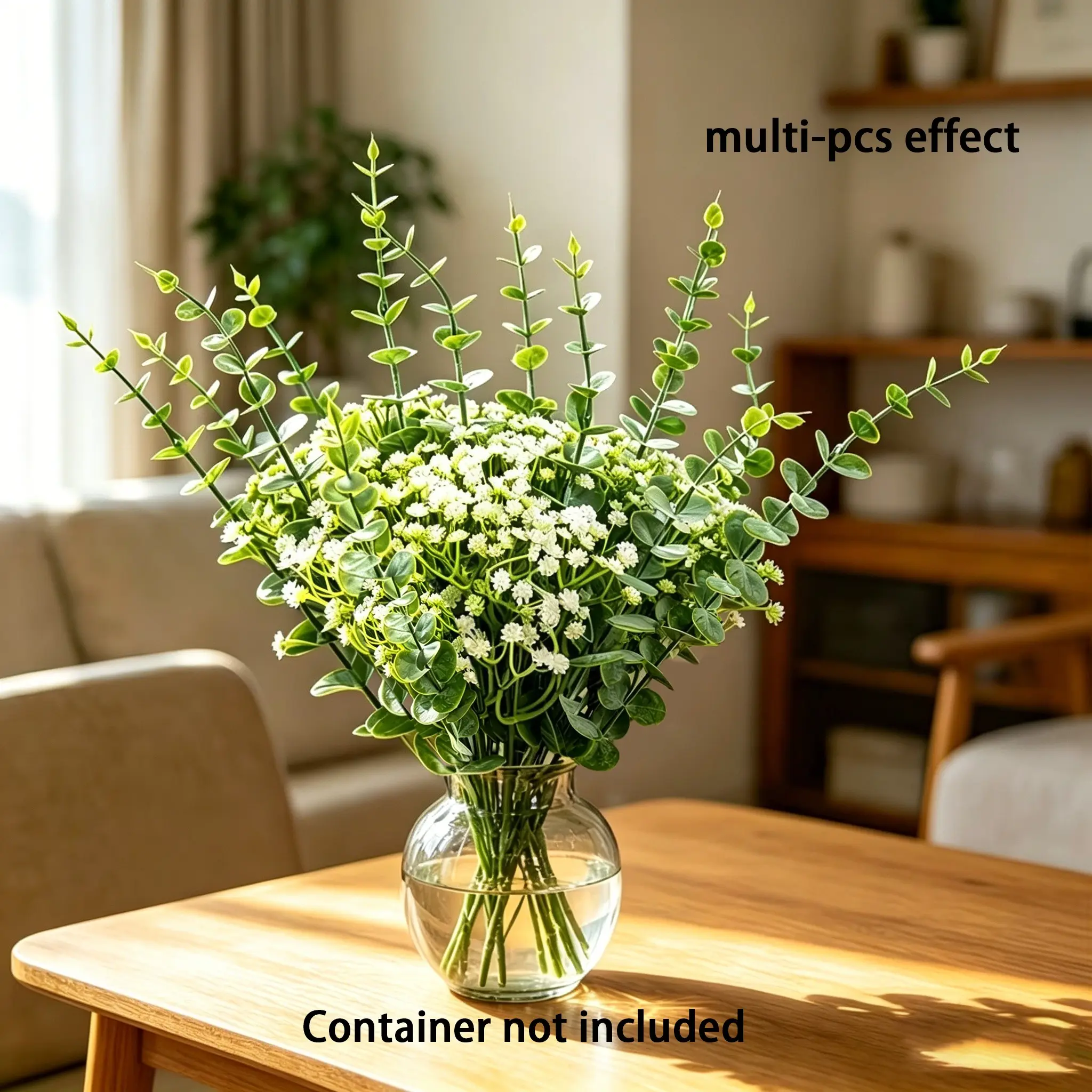 Lifelike fake plant, Artificial flower set mixed with eucalyptus leaves and baby's breath stems, suitable for DIY bouquet arrangements, indoor and outdoor artificial flower crafting, wedding decorations, Artificial Outdoor Flowers