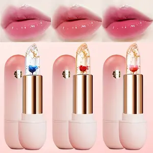 Crystal Transparent Color-Changing Petal Jelly Radiant Lipstick, Moisturizing Hydrating Water-Feel Lip Balm, Lazy People Glossy Lip Gloss