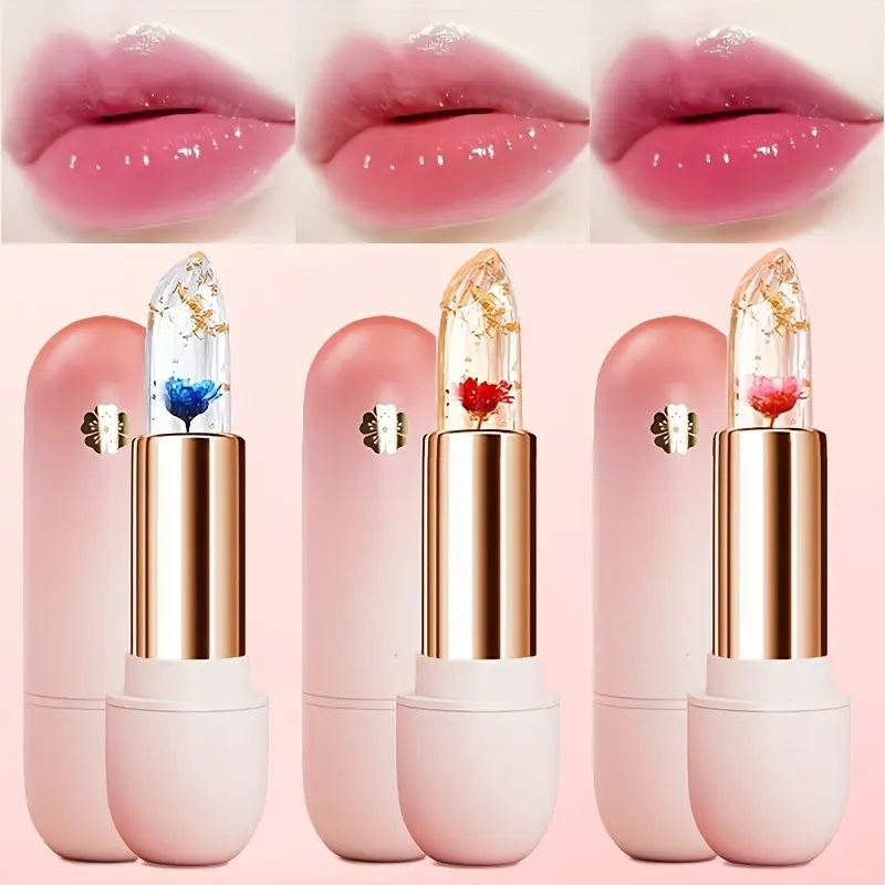 Crystal Transparent Color-Changing Petal Jelly Radiant Lipstick, Moisturizing Hydrating Water-Feel Lip Balm Glossy Balm Finish, Lazy People Glossy Lip Gloss Hydrating Lipgloss Lip Care