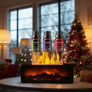 Colorful Flame Fireplace Aroma Diffuser 300ml Waterless Auto-Off Air Humidifier with Timer Remote Control for Home Bedroom Gift auto-off protection bourbon  humidifier home fragrance#mothersdaygift