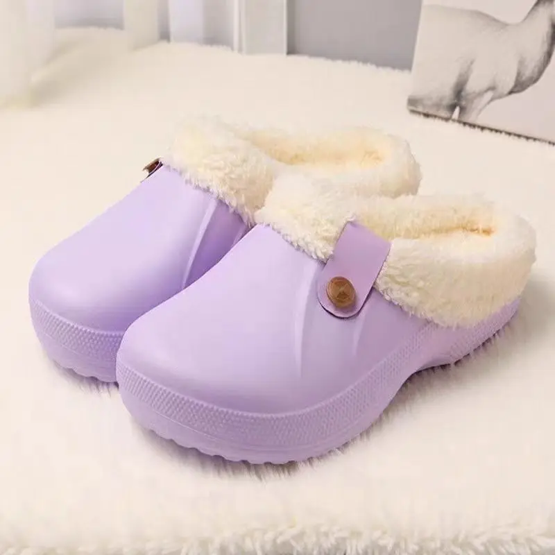 Warm Non-Slip Cozy Casual Home Outdoor Slipper in Purple with Faux Fur Lining and Durable Sole for Indoors and Outdoors