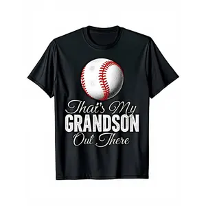 That'S My Grandson Out There Baseball Grandma & Grandson T-Shirt | Unisex Loose Fit Casual Tee with Baseball Bat & Number 27 Design - Perfect Gift for Grandparents, Family, Fans at Games - Black & White S