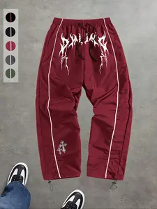 Men's New Casual Sport Pants, Loose Fit, Elastic Waist Drawstring, Fashion Print, Lightweight Fabric, Ideal for Daily Wear, Loose Sports Pants