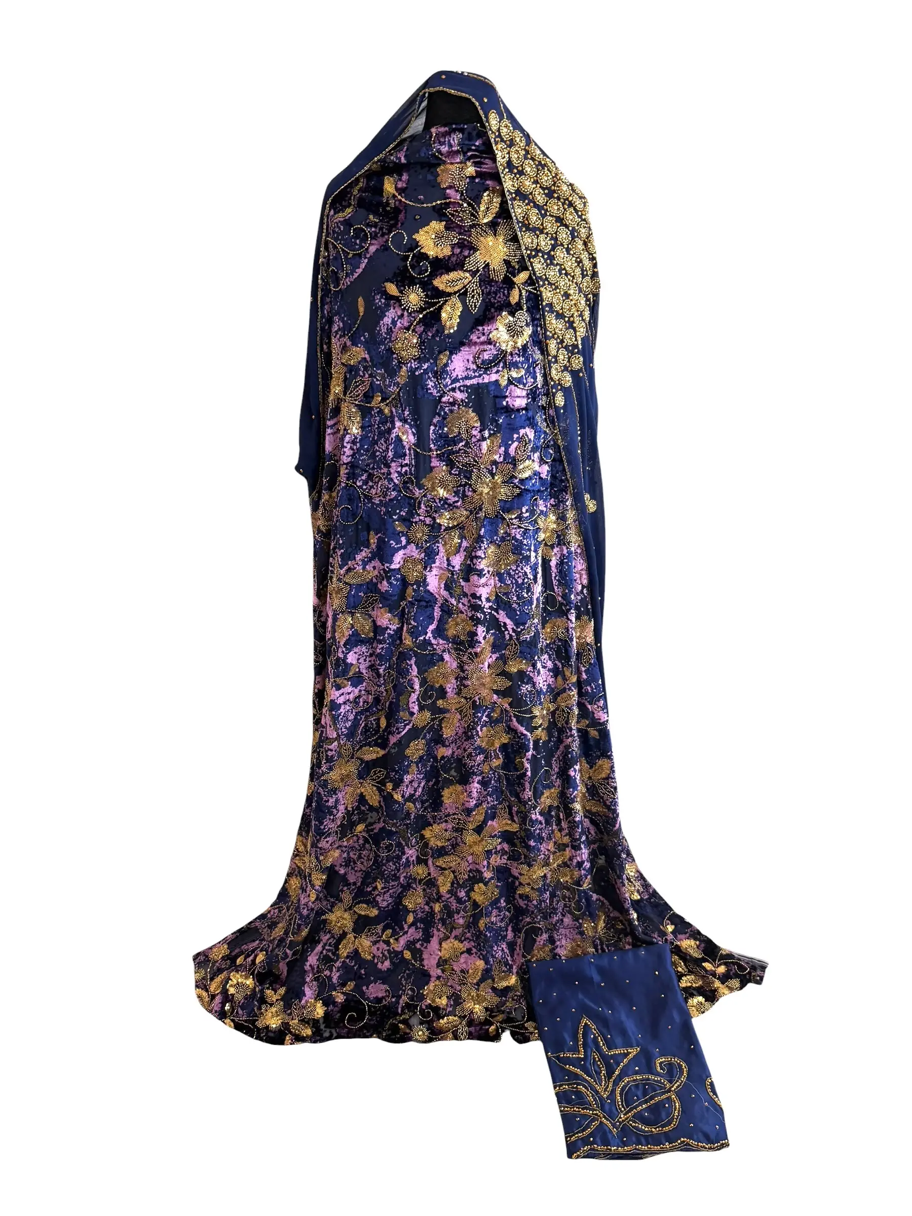 Midnight Amethyst Gold Floral Dirac – Premium 3-Piece Unstitched Set