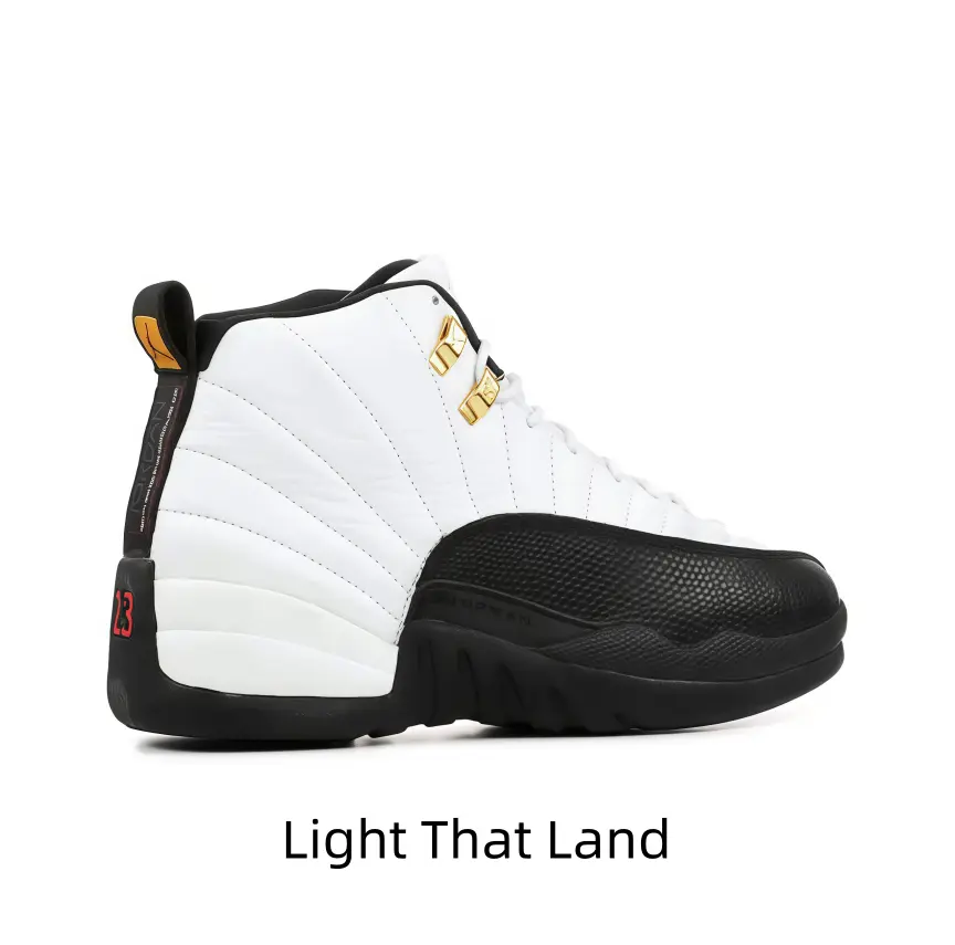 Cream white leather upper paired with textured black toe, polished gold metal accents exude lavish vibe