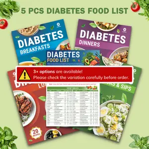 5 Pack Diabetes Food List Chart & 80+ Meal Planner Recipes For Beginners, Laminated Diabetes Diet Plan For Type 1 & Type 2, Foods To Eat & Avoid With Serving Size, Glycemic Index, Net Carbs & Calories