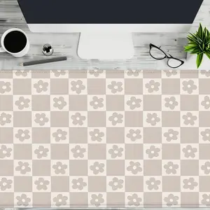 Floral Checkerboard Pattern Mouse Pad, 1 Count Rectangle Gaming Mouse Pad, Non-Slip Rubber Base Stitched Edge Desk Pad for Home Office Game Room, Desk Accessories, Desk Mat