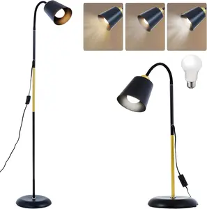 Short Floor Lamp, Reading Lamps Floor Standing with Adjustable Bendable, 2 in 1 Reading Table Lamps for Living Room Bedroom Office, 12W Bulb Included (Black)
