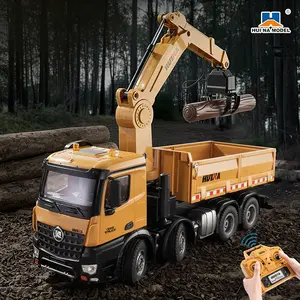 1/14 Scale Huina 1538 RC Alloy Timber Grab Dump Truck, 2.4GHz 26CH 3-in-1 Remote Control Construction Vehicle with 270° Rotating Arm, Lights & Sound, Ready to Run Toy for Kids 8+ and Adults