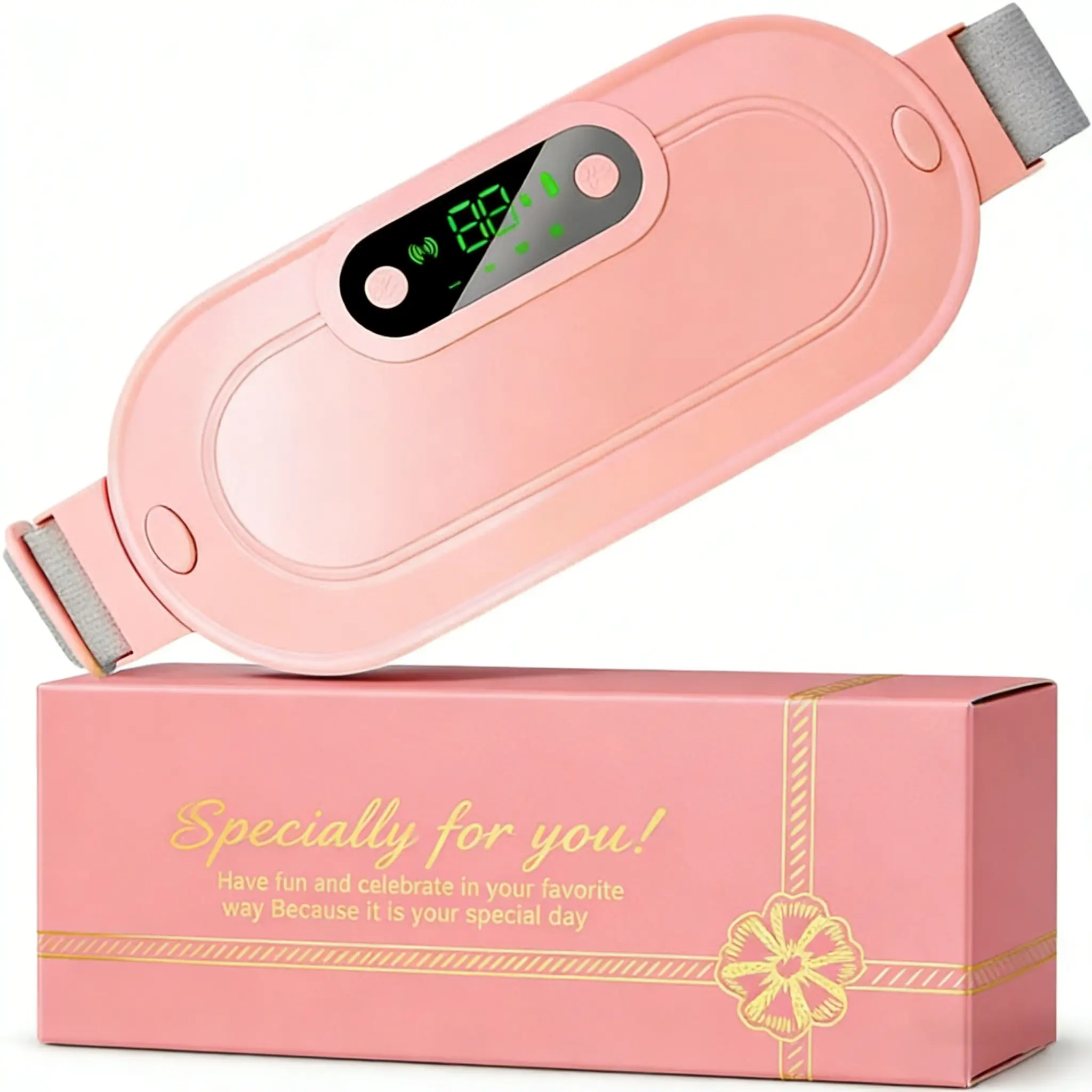 Portable Heating Pad for Period Cramps, FSA HSA Eligible, Cordless Heat Pad for Menstrual Cramps Relief, 3 Timer Auto Off Setting, 4 Massage Modes Electric Heating Belt Gifts for Her Women Girl Wife, Pink summerwins