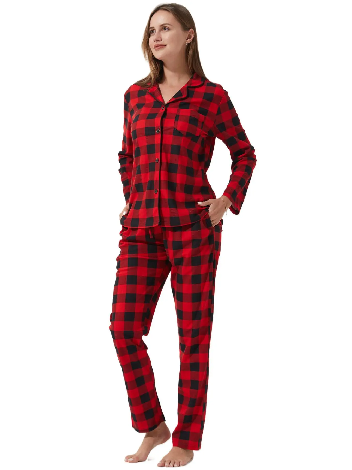 Women's Plaid Print Lapel Neck Pajama Loungewear Homewear Two-Piece Set, 2024 New Style Casual Comfy Long Sleeve Top & Pants PJ Set, Ladies Sleepwear for Spring & Fall