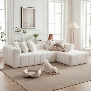 107.9"Cloud Modular Sectional Sofa Couch with L-Shape Chaise, Modern Minimalist Upholstered Couches for Living Room Bedroom, Deep Seat Corner Couch, No Assembly Required,White