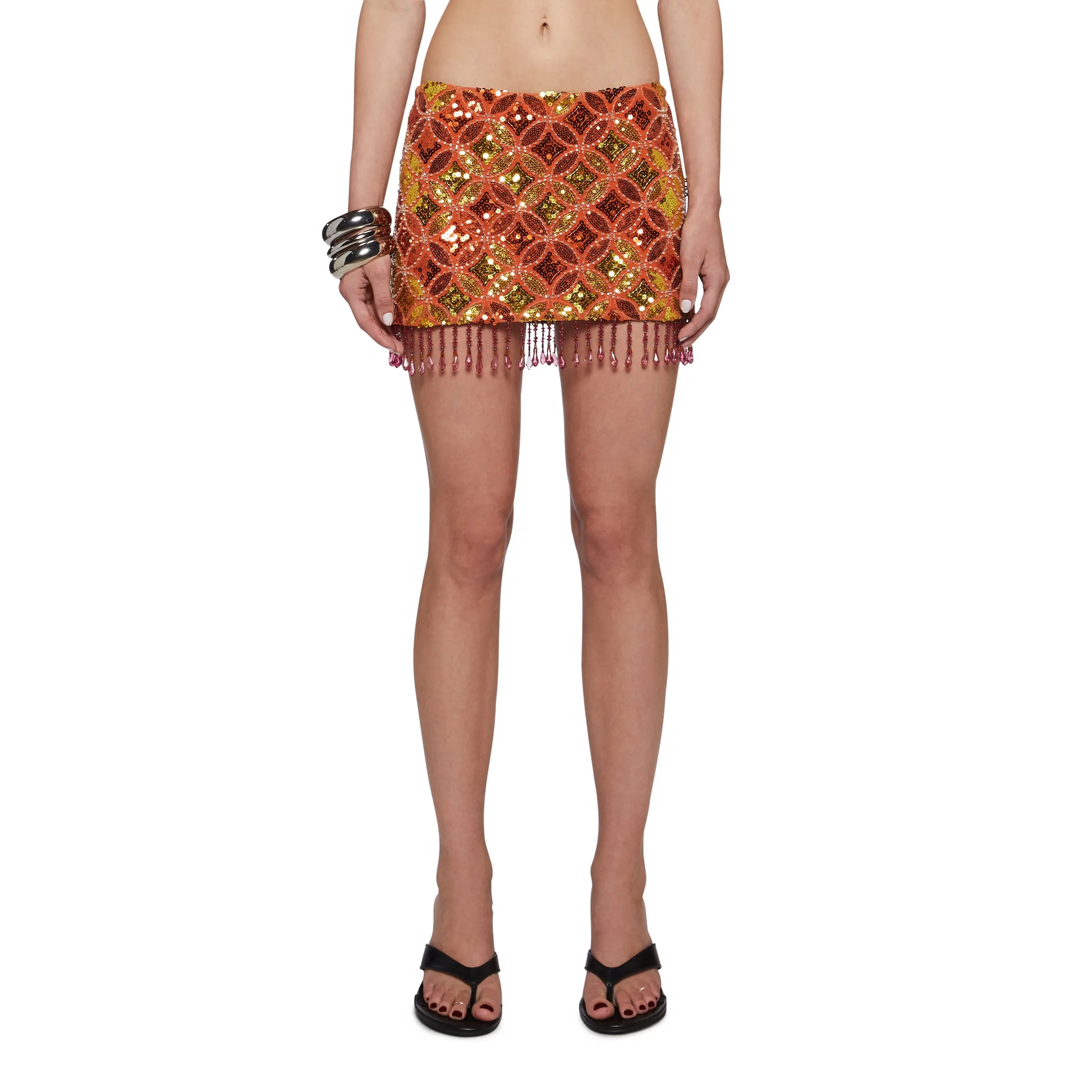 Mosaic Beaded Fringe Resort Mini Skirt