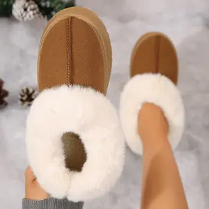 Women's Fluffy Soft Mini Snow Boots Warm Slip On Fleece Slippers Anti-Skid Cozy Plush Indoor Outdoor Shoes