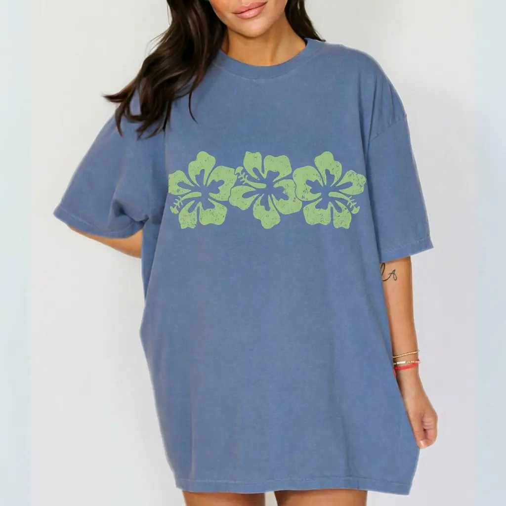 Comfort Colors Vintage Hibiscus Flower Beach Tee, Custom Color Comfort Colors Tshirt, Oversized Summer Shirt, 90s Vacation Aesthetic - AL