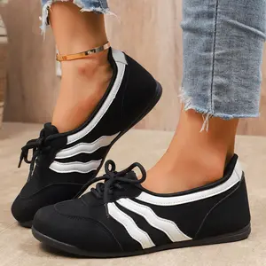 【Clearance Sale】Women's Casual Flats - Wavy Stripe, Lace-Up, Breathable, All-Season Comfortable Walking Shoes - Sneakers for Women, Women's Sneakers, Fashion Slip-On Loafers for Outdoor Activities