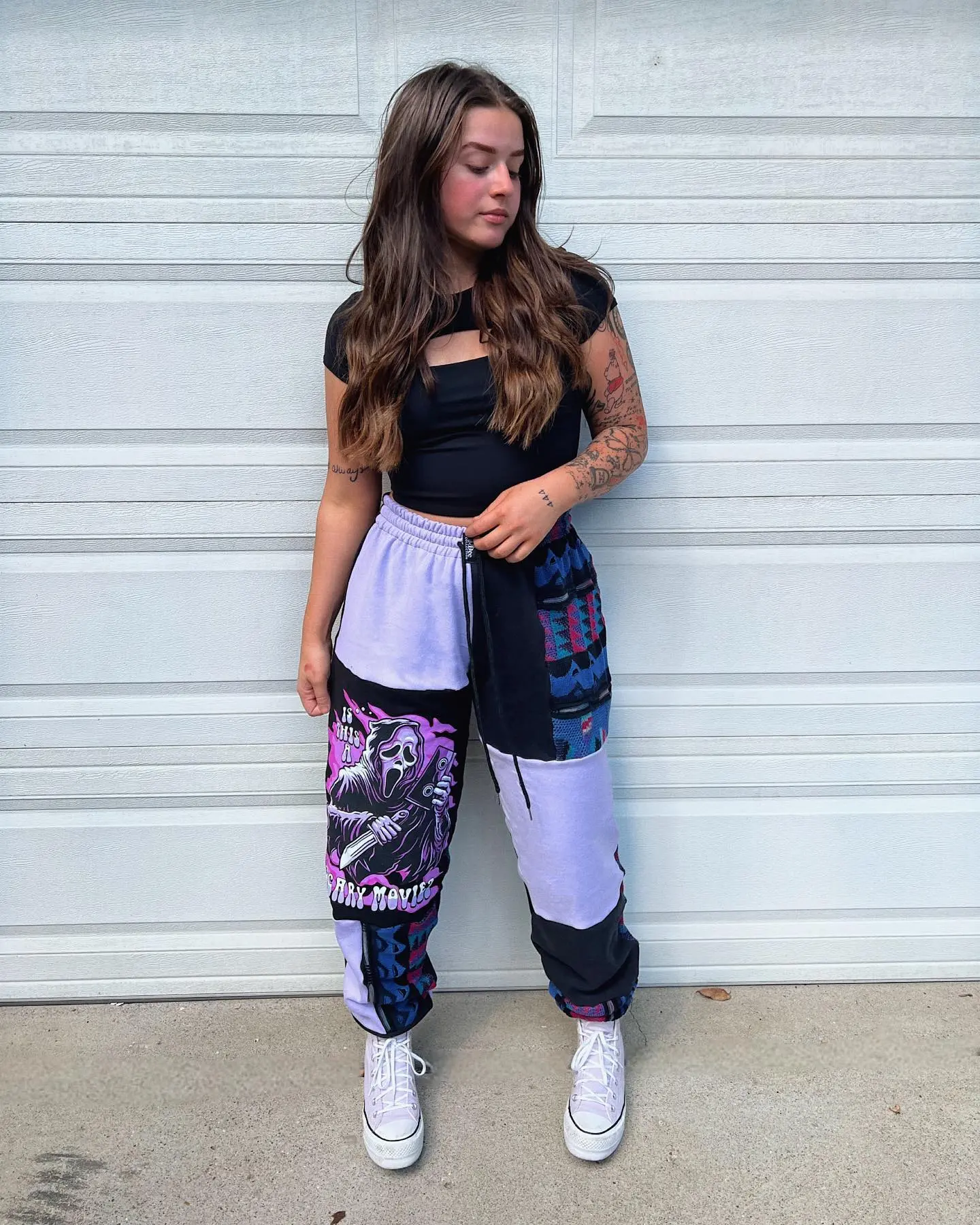 Unisex Patchwork Jogger Pants – Ghostface Scary Movie Purple Edition Jogger Sweatpant, Comfortable Sweatpant