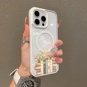 Magnetic Compatible Case for iPhone 17 16 E Pro Max 15 Plus 14 13 12 11 XS XR, Vintage Book Blooms Aesthetic Print | Shockproof, Silicone, Lightweight, Scratch Resistant, and Trendy Protection