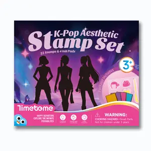TIMETOME K-POP Aesthetic Stamp Set with Picture Book, 22 Scilicone Stamps and 4 Ink Pads, Suitable for children ages 4 to 12