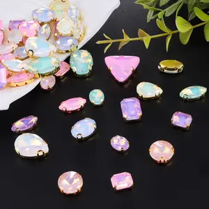 50pcs Mixed Size Mocha Abs Hand Sewn Glitter Rhinestones, Rhinestone Sparkle, Flat Bottom Claw Design, Jewelry Making, DIY Crafts, Clothing Decoration, Champagne Color