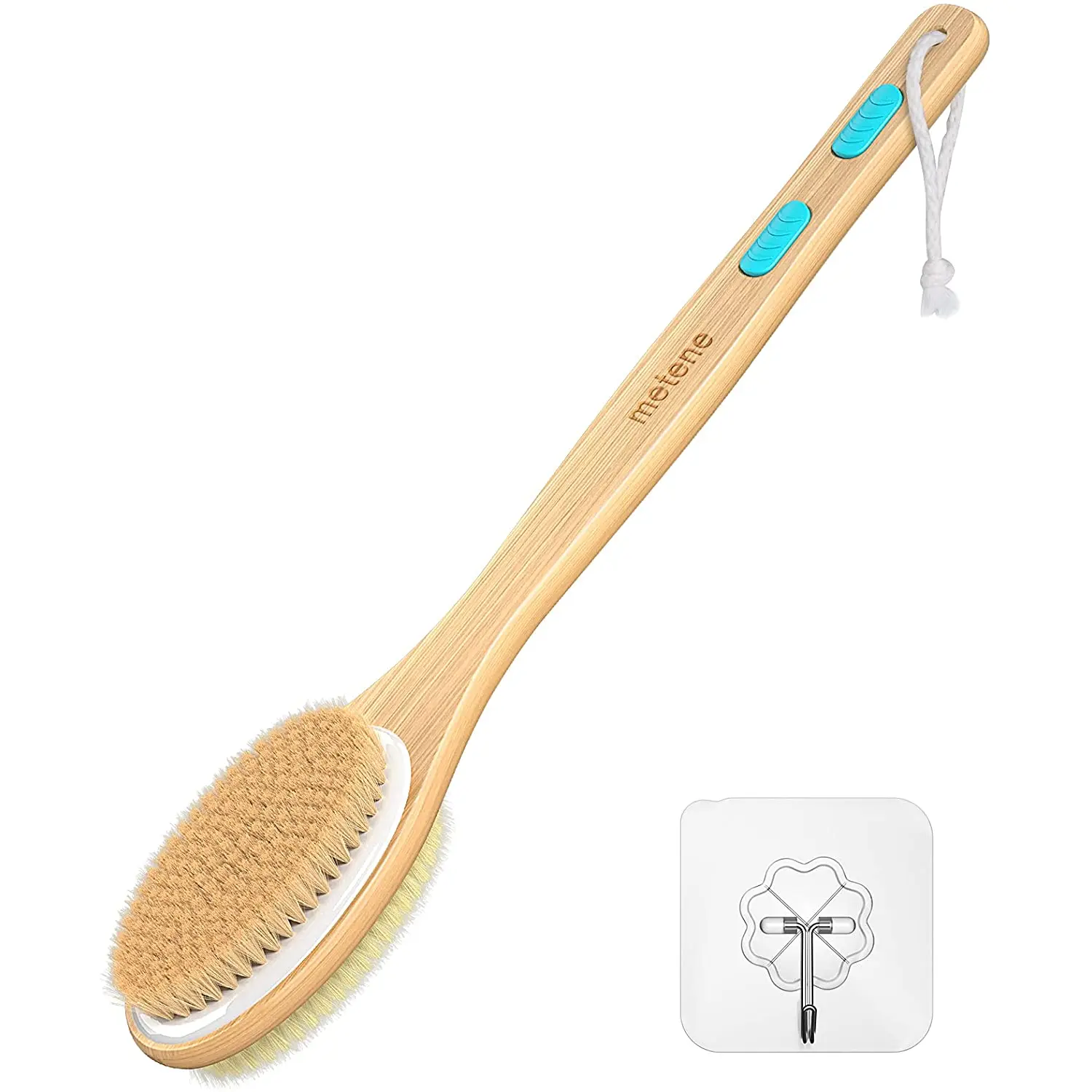 Metene Shower Brush with Soft and Stiff Bristles, Bath Dual-Sided Long Handle Back Scrubber Body Exfoliator for Wet or Dry Brushing metene