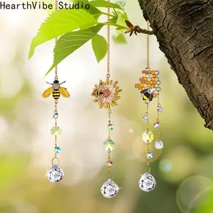 Set of 3 Honeycomb & Bee Crystal Suncatchers — Garden Window Hanging Gifts with Glass Prisms | Perfect for Women, Bee Lovers, Window Decor, Seasonal Ornaments, and Bee-Themed Settings