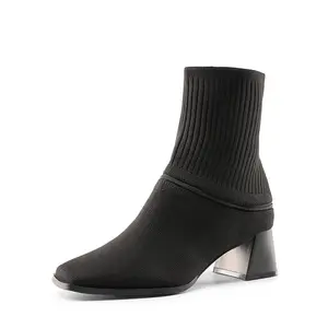 Dream Pairs Women's Waterproof Block Heel Knit Ankle Boots - Breathable, Arch-Support Design Footwear Shoe