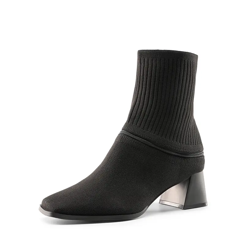 Dream Pairs Women's Convertible Knit Ankle Boots with Block Heel, Splashproof Closed Toe Footwear with Comfortable Arch Support, Design, Alternative Style, Comfortable Heels, Ankle Length, Convertible Wear, Knit Upper, Slip-Resistant, Breathable, Removabl
