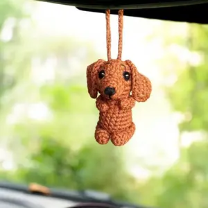 Handmade Crochet Dachshund Car Hanging, Puppy Rearview Mirror Charm