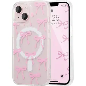 Suitable for IPhone 17 16 15 14 13 12 11 Case, Bow Case Compatible with MagSafe, Wireless Slim Clear Ribbon Phone Cover Anti-Yellowing Shockproof Protective Cover for Women Girl