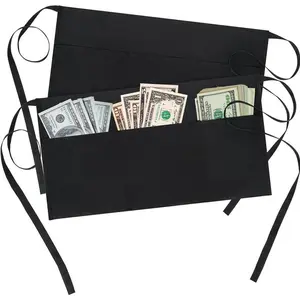 Waitress Apron With 3 Pockets - Black Server Aprons - Waiter Short Half Waist Servers Apron 12-inch…